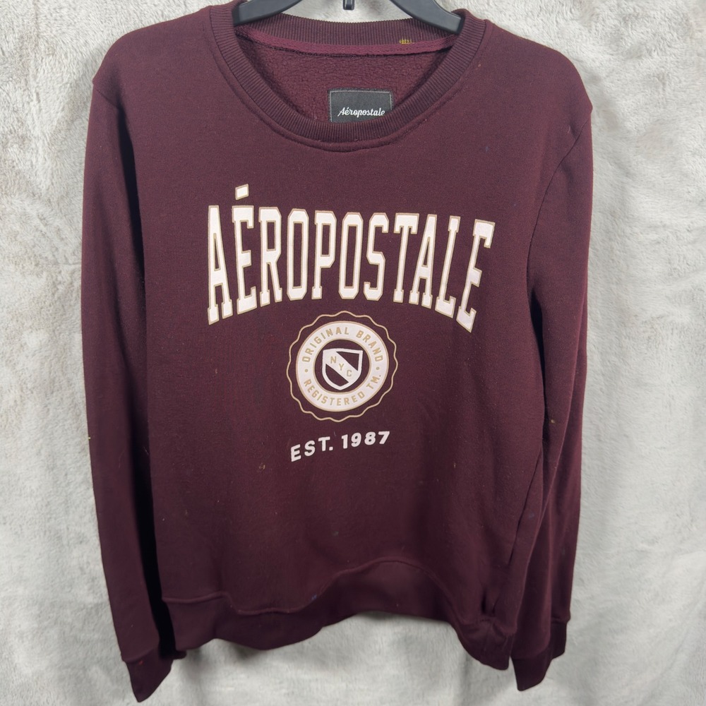 Aeropostale‎ Mens Burgundy Crewneck Sweatshirt Est 1987 Graphic Logo Size M